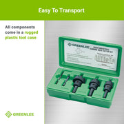 Greenlee 635 5-Piece Carbide-Tipped Hole Cutter Set with Pilot Drill, Hex Wrench, Tungsten Carbide Teeth, 7/8 in to 1-3/8 in