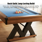 Pickports 84-Inch Pool Table with Rustic Brown Finish, W-Shaped Legs, Royal Blue Cloth, Regulation Size