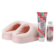 Beauty Gifts 90050 Foot Care Gift 3 Pieces Set for Women with Fluffy Slippers, Foot Lotion, and Foot Soak-Pink