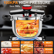NYTRX NTX1 18/8 Stainess Pressure Cooker 10 QT, Food-Grade Olla De Presion, Steam Included