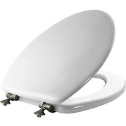 Bemis 144BNA 000 MAYFAIR Toilet Seat with Brushed Nickel Hinges will Never Come Loose, ELONGATED, Durable Enameled Wood, White