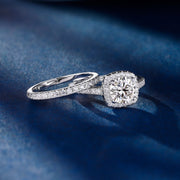 SFTING Moissanite Wedding Ring Set for Women, 2ct Halo Pav, Solid 925 Sterling Silver, Size: 7 - Round Brilliant Cut