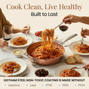 Gotham Steel Hammered Cream 12 Inch Nonstick Ceramic Frying Pan with Tempered Glass Lid, Induction Compatible, Oven Safe to 500F, Dishwasher Safe