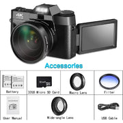 Oiexi 4K 48MP Digital Camera With 180 Degrees Flip Screen & 32GB Micro Card, 2 Batteries (Black)