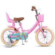 Glerc Maggie 16 Inch Kids Girls Bike, Princess Style with Doll Seat, Basket, Training Wheels, Pink, BG1012YD16pk