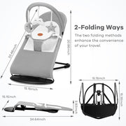 Kmaier Baby Swing Convertible Reclining Chair and Fixed Seat, Portable, Adjustable Recline, Gray, For Infants 0-18 Months