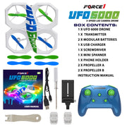 Force1 UFO 6000 Mini RC Stunt Aerial Drone with Camera, Multicolor LED Lights, Durable Propeller Guards, Dual Rechargeable Batteries, Blue