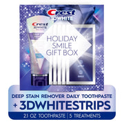 Crest 3DWhite Holiday Smile Teeth Whitening Gift Box with 5 Day Brightener Strips and Dazzling Mint Toothpaste