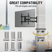 CondoMounts Full Motion Small Pillar TV Mount, No-Drill Strap-On for 32-70 Inch TVs, Holds 80 lbs, Fits 4-12 Inch Round & Square Posts, Silver, CLMTVA1144