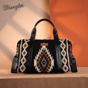Montana West Wrangler Large Travel Duffel Bag for Women, Aztec Tapestry Design, Vegan Leather Handles, Carry-On Size, Black