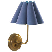 Home Decor Collection Blue Velvet Pleated Wall Sconce, Brushed Brass Base, Integrated LED, Dimmable, USB Rechargeable WK641853