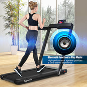 Costway SP37146BK SuperFit 2.25HP 2 in 1 Folding Treadmill W/ Speaker Remote Control APP, Black