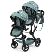 Bayer Design Dolls Pram Xeo Twin, Twin Doll Stroller with Adjustable Handle, Foldable Design, Green and White Stars, Fits 18 Inch Dolls, 26758AA