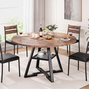 Cocosity 47 Inch Round Wood Kitchen Table with Storage Shelf, Carbon Steel Frame, Espresso Brown