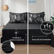 PHF 7 Pieces Queen Comforter Set Lightweight Reversible Botanical Bedding Black