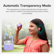 myFirst CareBuds Kids Wireless Earbuds with 85dB Volume Limit, Built-in Microphone, 6 Silicone Ear Tips, Anti-Lost Strap, Touch Control, IPX4 Water Resistant, Bluetooth 5.3, Cotton Candy, FH8505SA