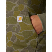 Carhartt Women's Relaxed Fit Midweight Logo Sleeve Graphic Printed Hoodie, Dusty Olive Vintage Camo, Medium, 107267