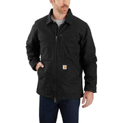 Carhartt 104293-BLK Loose-Fit Washed Duck Sherpa-Fleece Lined Coat for Men, Black, LT