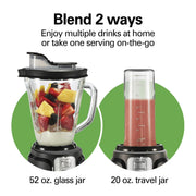 Hamilton Beach 54500J PowerBlend Duo Smoothie Blender for Kitchen, 52 oz Glass Jar & 20 oz., Black and Silver
