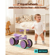 Gotrax BA1 Baby Balance Bike, 4 Wheels, 7 in EVA Silent Wheels, Sturdy Steel Alloy Frame, Ergonomic Soft Seat, Lightweight, Quick Assembly, Black