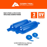 Ozark Trail BT6309 2 Pack 6.5 X 23-In Inflatable Marine Fender, Blue