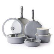 SENSARTE SA-SET47-18PCS-Gray Nonstick Ceramic Pots and Pans Set with Detachable Handle, 18-Pieces, Gray