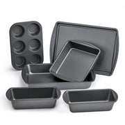 Mainstays 6 Piece Non-Stick Carbon Steel Bakeware Set, Blue, Includes Square Pan, Roaster Pan, Cookie Sheet, 6-Cup Muffin Pan, Loaf Pans