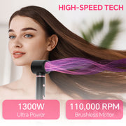 Nicebay Hot Air Brush 4-in-1 Hair Styling Tool with Detachable Oval and Curly Brushes, 1300W Ceramic Coating, Ionic Technology, 360 Degree Swivel Cord, Silver, DW8008