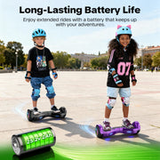 Mosta All Terrain Self-Balance Electric Scooter with Bluetooth Speakers, LED Lights, 6.5-Inch Wheels, Purple, 165 lb Capacity