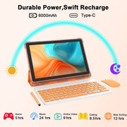 CUPEISI Android 15 Tablet, 10.1 Inch IPS HD Screen, 20GB RAM, 128GB ROM, 2TB Expandable Storage, Quad-Core 2.0GHz Processor, 5G WiFi 6, Bluetooth 5.0, 2 in 1 with Keyboard Case Mouse Stylus, CP31M