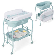 Costway AC-10N011U1-G3 Babyjoy Baby Changing Table with Bathtub, Folding & Portable Diaper Station with Wheels, Blue