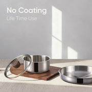 Carote 13-Piece Tri-Ply Stainless Steel Cookware Set with Detachable Wood-Grain Handles, Induction Compatible, Silver