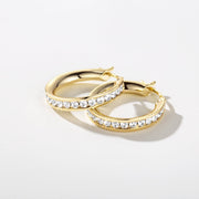 POHNUI 14K Gold Hoop Earrings for Women, 20mm Diameter, 44 Cubic Zirconia Stones - Lightweight