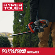 Hyper Tough 22in 20V Brushless Cordless Hedge Trimmer with 2.0Ah Battery and Charging Cable