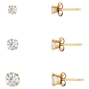 Believe by Brilliance SET0958.WM 10kt Yellow Gold CZ Clear Diamond Stud Earrings Set, 3mm, 4mm, and 5mm