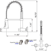 GULICA Wall Mount Kitchen Faucet, 8 Inch Center, Pull Down Sprayer with Three Functions, Commercial Style, Brushed Nickel