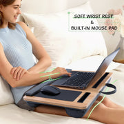 Coliware Lap Desk, 21.6 Inch Wood Grain Laptop Desk with Dual Cushion, Built-In Leather Mouse Pad, Device Ledge, Storage Slots, Lightweight with Carry Handle