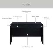 Better Homes & Gardens Juliet Curved Writing Desk with Storage, Black Composite Wood, Soft-Close Drawers, Mid-Century Modern Design