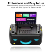 Ikarao Break X1 Karaoke Machine, 13.3-Inch Rotatable HD Touchscreen, 460W Bluetooth Speaker, Dual Self-Charging Wireless Microphones, Portable All-In-One System