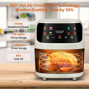 Bluebow 7.5QT Large Air Fryer, 8-in-1 Digital Touchscreen, Visible Cooking Window, 1700W, White