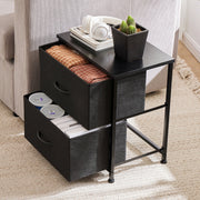 Edx Nightstand with 2 Removable Fabric Drawers, Black, Modern Design