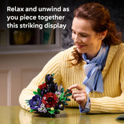LEGO Botanicals Dark Flower Arrangement Building Set, 562 Pieces, Customizable Floral Display with Tulips, Roses, Dahlia, Anemone, Petunia, Blue Mistflower, Pimpernel, 11513