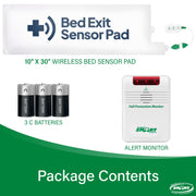 Smart Caregiver Cordless Bed Exit Monitoring System Alarm with Wireless 10in x 30in Weight-Sensing Bed Pad, 300ft Range, Adjustable Volume, White RP-433BR1-SYS
