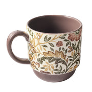 Better Homes & Gardens Edith Vine Stoneware Coffee Mug Set, Vintage Floral Design, 14 oz, 5-Piece with Metal Storage Rack