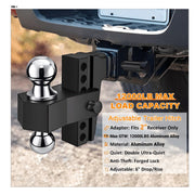 Lafati Adjustable Trailer Hitch, Heavy Duty Aluminum Tow Hitch with 6-Inch Drop/Rise, Fits 2-Inch Receiver, Dual Balls 7500 lb and 12000 lb Towing Capacity, Black, AQ098