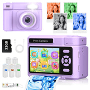 Teblint Kids Camera Instant Print, 48MP Digital Camera, 1080P HD Video, 4-Color Thermal Print Paper, 32GB Card, Purple