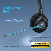 Blucalm Wireless PC Headset with Mic, Noise Cancelling, Touchscreen Smart Dock, Bluetooth 5.4, USB Dongle, Black, INSIGHT 60