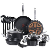 T-fal Cook & Strain Non-Stick 20 Piece Cookware Set, Black, Aluminum with Stainless Steel Handles, B531SK64