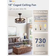 Zardon 18 Indoor Ceiling Fan with Quiet DC Motor, LED Lights, Remote Control, 6 Speeds, Brown Antique
