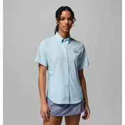 Columbia Women's PFG Tamiami II Short Sleeve Fishing Shirt, Blue, UPF 40 Sun Protection, Moisture Wicking, Regular Fit, 1275711482L